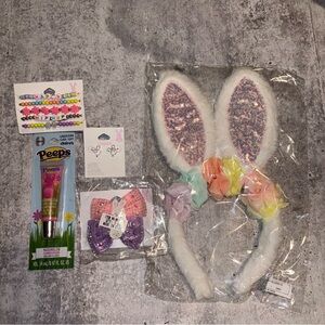Easter Accessory Set, Bunny Ear Headband, Earrings, Bracelets, Barrettes, Gloss